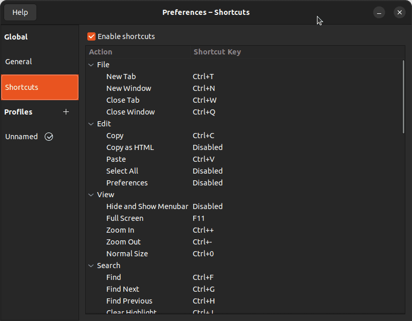 GNOME terminal preferences