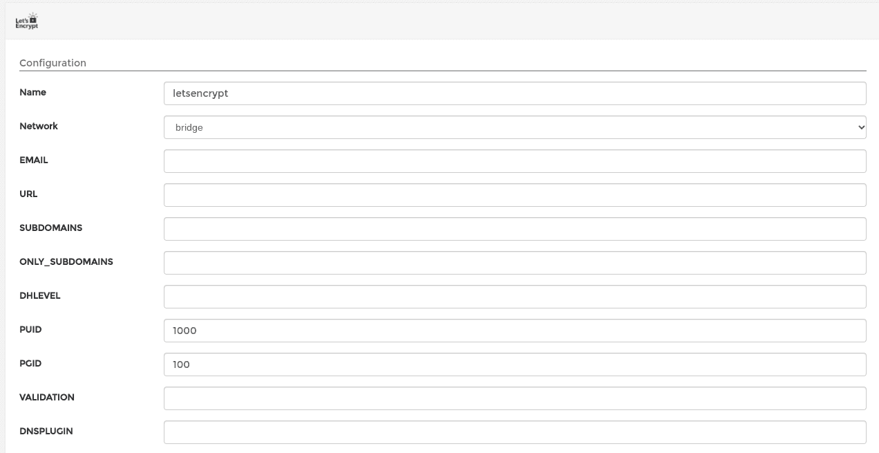 Let's Encrypt template configuration